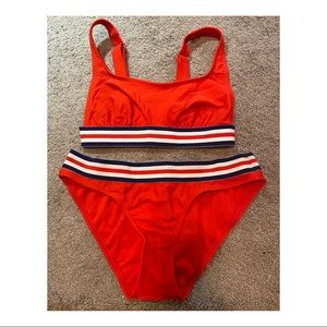 Red white and blue two piece bathing suit